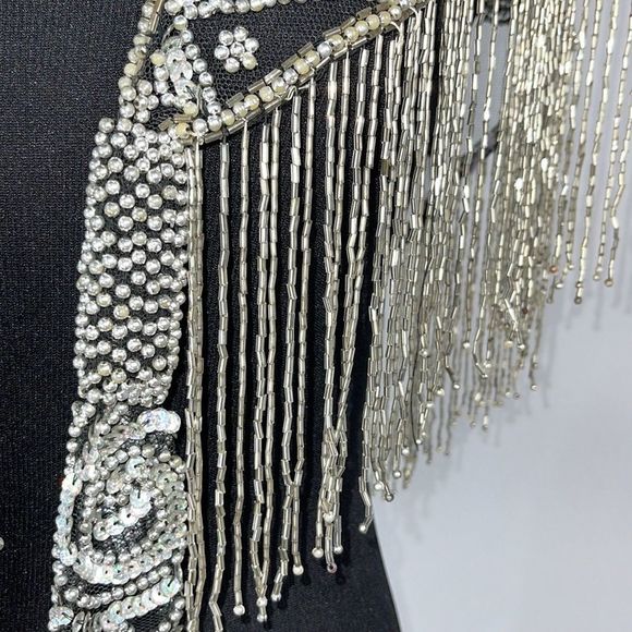 Vintage Silver Beaded Sequin Caplet Shawl Made in India Sparkle Evening … - Picture 2 of 10